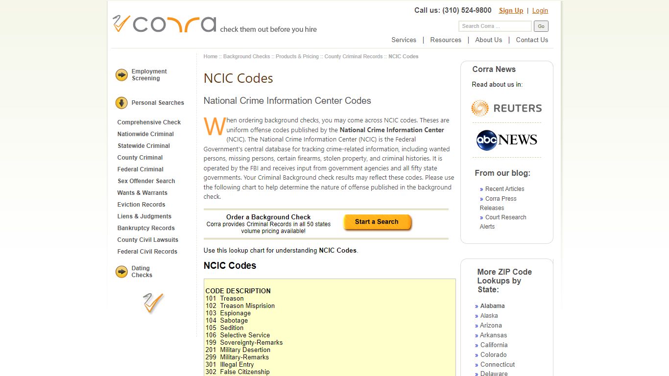 NCIC Codes | Criminal Records Search - Corra Group